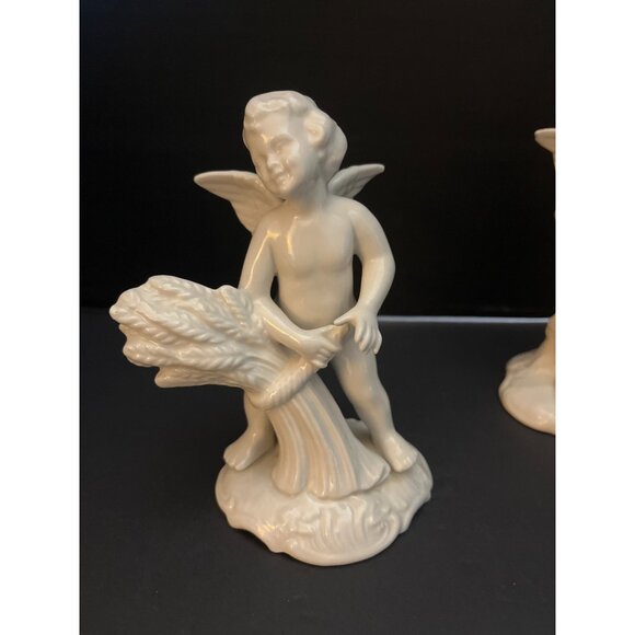 Dresden Porcelain Set Of 4 White  Cherub Figurines Angelic Decor Sculptures 5.5" - Picture 5 of 10